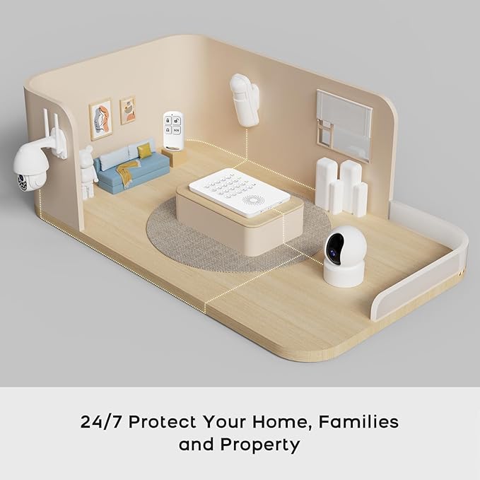 PGST Home Security System,DIY Wireless Home Alarm System for Home Security with Door Motion Sensors,Smart Keypad,Remote,No Subscription Fee (8 Contact Sensor + 2 Motion Sensor + 1 PTZ Camera)