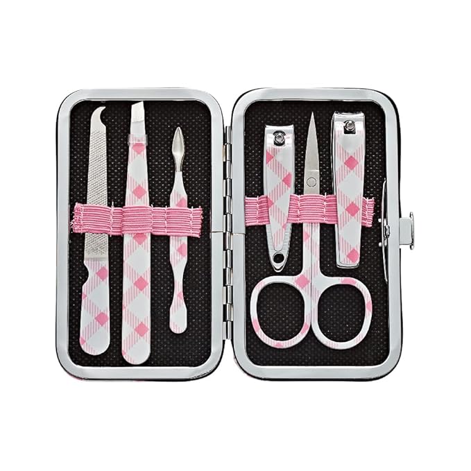 Éclat Manicure Pedicure Kit for Men & Women, 6Pcs Finger & Toe Nail Care Tools Includes Nail Clipper Cutter, Tweezer, File, Cuticle Pusher, Personal Care Professional Grooming Set With Travel Case