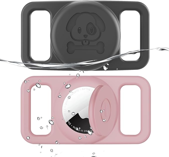 2 Pack Waterproof AirTag Dog Collar Holder Compatible with Apple AirTag, Silicone Hidden Loop Holder for Airtag Tracker, Anti-Lost Dog Collar Air Tag Accessories(Gray,Pink)