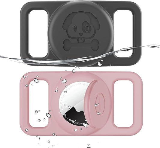 2 Pack Waterproof AirTag Dog Collar Holder Compatible with Apple AirTag, Silicone Hidden Loop Holder for Airtag Tracker, Anti-Lost Dog Collar Air Tag Accessories(Gray,Pink)