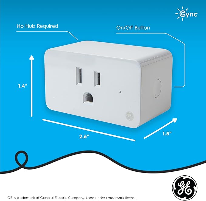 GE Cync Smart Indoor Plug, Smart Outlet Control, WiFi Outlet Plug, Matter Compatible, Works with Alexa and Google Home
