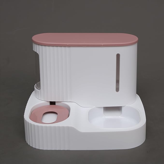 Cat Feeder and Water Dispenser,2 in 1 Gravity Automatic Bowl Auto Pet Dry Food Self Feeding Container Dishes Set for Dog Puppy Kitten Kit Set (Pink)