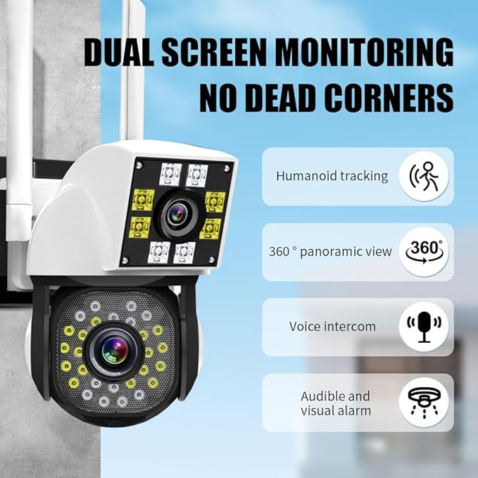 1080P Dual Lens Indoor Outdoor Security Camera,2MP WiFi Cameras for Home,Waterproof,AI Detection,Color Night Vision,Two-Way Audio