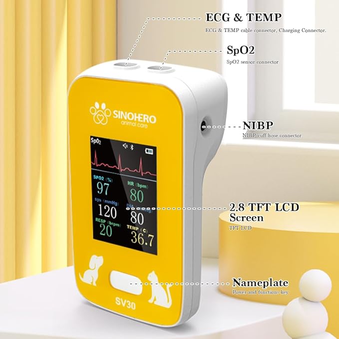Veterinary Monitor for Dog with Bluetooth,Pulse Oximeter for Pet,6 Parameters Blood Pressure Rechargeable Animal(Include Dogs and Cats) for Family Clinic