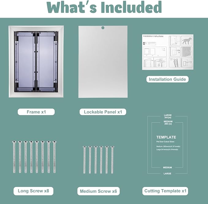 Premium Large Dog Door, Aluminum Pet Door with Double Panels, Doggie Door with Automatic Closing Magnetic Flaps, Slide-in Panel & 4 Security Locks, Weather Resistant & Durable Use, Large