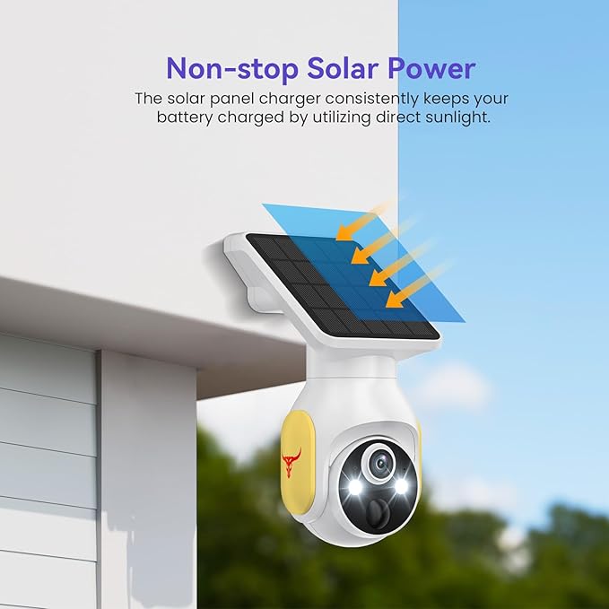 4G LTE Cellular Security Camera with Solar Panel, No WiFi, AI Motion Detection, 360° View Pan/Tilt, 2-Way Talk, 1080P Night Vision, SIM Card Included, Works with Verizon/AT&T/T-Mobile (4G)