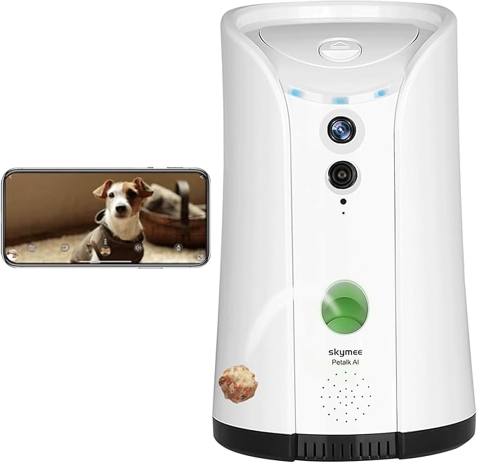 Dog Camera Treat Dispenser,WiFi Full HD Pet Camera with Two-Way Audio and Night Vision,Compatible with Alexa (2.4G WiFi ONLY) (Petalk AI)