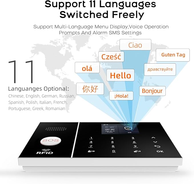 PGST Home Security Alarm System,Wireless DIY Door Sensor Alarm,PIR Motion Detector,Remote,SOS Button,Touch Screen,4G GSM/Tuya App Alert Push,Work with Google,21 Pieces Kit for Villa,Apartment