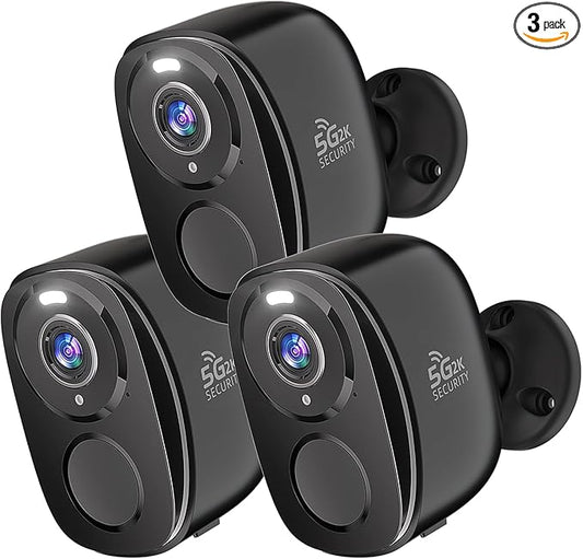 Rraycom 3Pack Security Cameras Wireless Outdoor, 5G/2.4GHz Battery Powered AI Motion Detection Siren Alarm WiFi Home Indoor Camera,2K Color Night Vision, 2-Way Talk, Waterproof, Works/Alexa, Cloud/SD