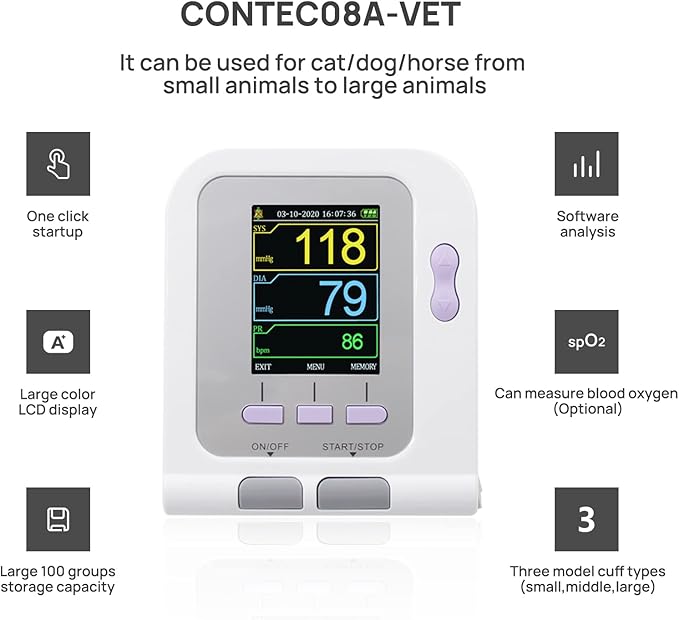 CONTEC08A-VET Digital Veterinary Blood Pressure Monitor Dog/Cat/Pets Small Cuff Size 2.3”-4.3”