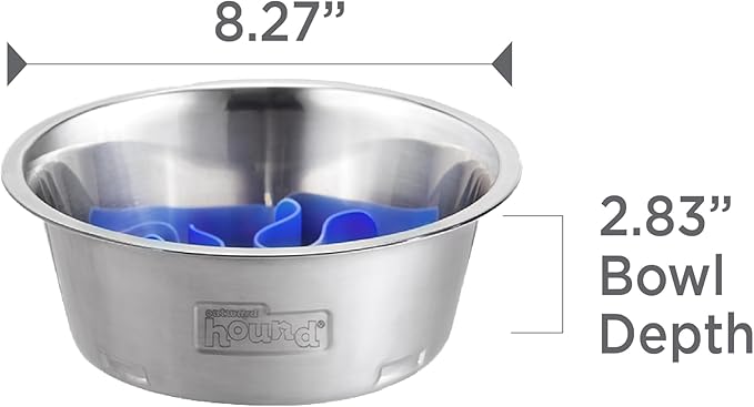 Outward Hound Stainless Steel Slow Feeder Bowl, Plastic Puzzle Maze for Fast Eaters, Small to Medium Dogs, Helps Prevent Bloat & Aid Digestion, Holds 2 Cups Wet or Dry Food, Non-Slip, Made Without BPA