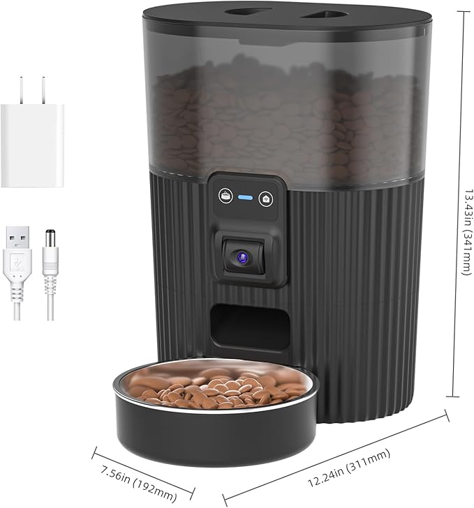 PAPIFEED Automatic Cat Feeder with Camera, Adjustable Angle 2.4G WiFi Pet Feeder,3.5L/15 Cup Timed Dispenser,Timed Feeder for Remote Feeding with Stainless Steel Bowl up to 10 Meals Per Day with APP