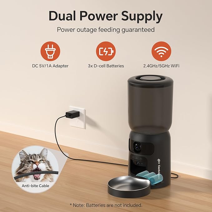 Automatic Cat Feeder with Dual 2K HD Camera, Smart Pet Food Dispenser for Timed Meals, APP Control Laser Interactive Toy Treat Feeders with 2.4G / 5G WiFi, Black
