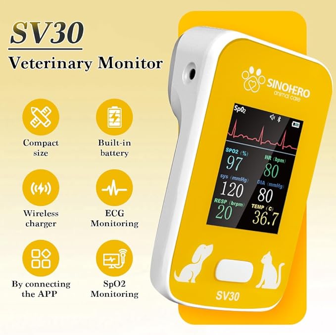 Veterinary Monitor for Dog with Bluetooth,Pulse Oximeter for Pet,6 Parameters Blood Pressure Rechargeable Animal(Include Dogs and Cats) for Family Clinic
