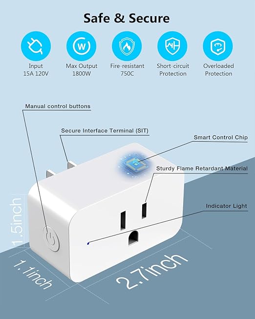 DAYBETTER Smart Plug 15A/1800W, Smart Plugs Compatible with Alexa and Google Home, 2.4GHz WiFi Bluetooth Alexa Smart Plugs, Smart Outlet with APP Control, Timer & Schedule, 4Pack