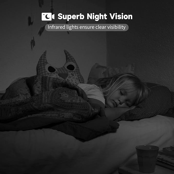 2K Baby Monitor with Phone App, 360° Pan-Tilt Indoor Camera for Home Security, AI Human/Pet Detection, Night Vision, 2-Way Talk, WiFi 2.4G/5G, SD/Cloud Storage, Compatible with Alexa