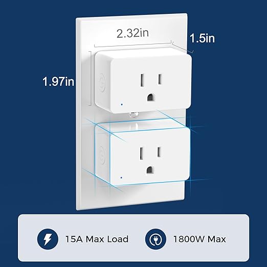 2 Pack Smart Plugs, WiFi Outlets Compatible with Alexa&Google Assistant,15A/1800W Max, Smart Socket with Timer and Group Control, No Hub Required, Simple Setup, for Home(2.4G WiFi Only)