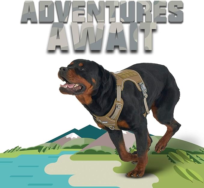 Auroth Tactical Dog Harness for Small Medium Large Dogs No Pull Adjustable Pet Harness Reflective K9 Working Training Easy Control Pet Vest Military Service Dog Harnesses XL Grey Camo