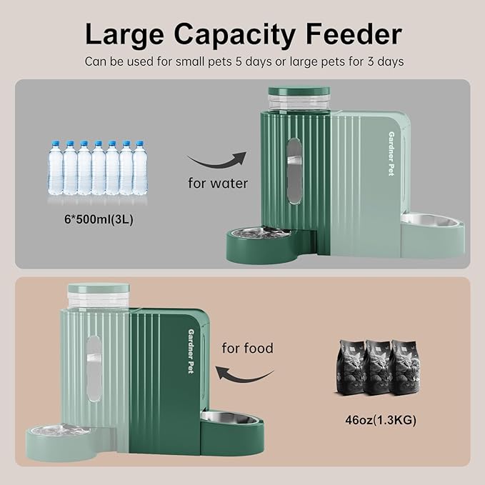 Gardner Pet Automatic Gravity Cat Food Feeder and Water Dispenser Stainless Steel Two-in-One Set Large Capacity Dispenser for Pets Dogs, Puppies, Kittens