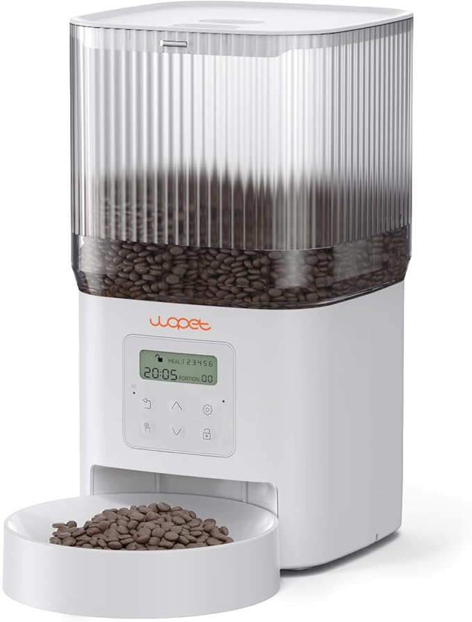 WOPET Automatic Cat Feeder, 4L Automatic Dog Feeder with 180-Day Battery Life, Programmable Cat Food Dispenser with Stainless Steel Bowl,1-6 Meals Per Day