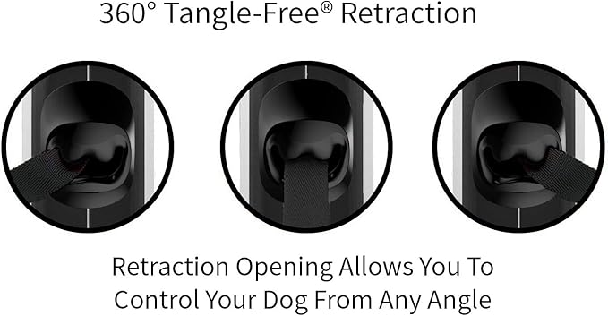 TUG 360° Tangle-Free Retractable Dog Leash with Anti-Slip Handle | 16 ft Strong Nylon Tape| One-Handed Brake, Pause, Lock (Medium, Grey)