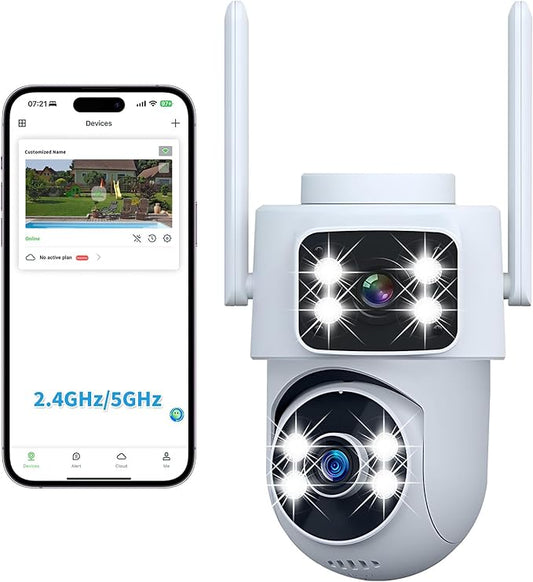 Dual-Lens Smart-Indoor Outdoor-Camera, 2K-3MP HD - 5G WiFi, 360° AI Motion Tracking IP65 Weatherproof, Color Night Vision, 24/7 Recording, 2-Way Audio, Nanny/Pet/Baby Cam (White)
