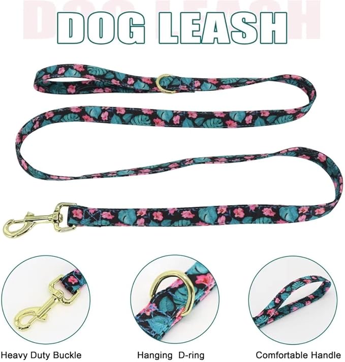 Beirui Cute Girl Dog Collars, Harnesses & Leashes Set - Adjustable Dog Collar and Leash Set with Flower - Soft Mesh Dog Vest Harness for Puppies Small Medium Dogs (Green,M)