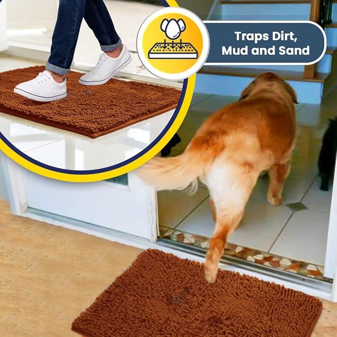 Muddy Mat® Shown on TV – Super Absorbent Door Mat Indoor, Microfiber Quick Dry Chenille Entryway Rug, Non-Slip Front Door Mat, Indoor Mats for Entryway, Machine Washable Pet Rug, Orange 24"x36"