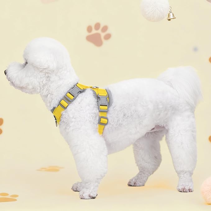 Small Dog Harness and Leash Set, No Pull Adjustable Pet Harness for Small Dogs, Breathable Mesh Rflective Dog Vest Harness (Yellow, XS)