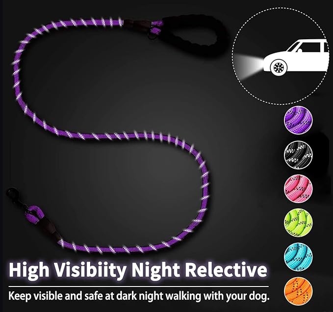 COOYOO 2 Pack Dog Leash 4 FT Heavy Duty - Comfortable Padded Handle - Reflective Dog Leash for Medium Large Dogs with Collapsible Pet Bowl Set 3-Black+Purple