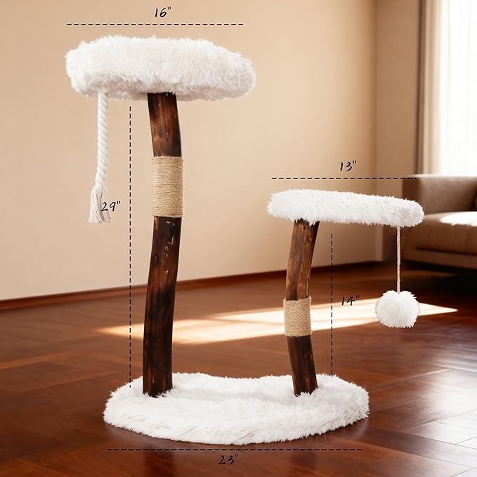 Cats Trees Natural Solid Wooden, 33''Modern Cat Tree Tower for Indoor with Sisal Scratching Post Cat Furniture, with Perches Platform & Dangling Ball,Black