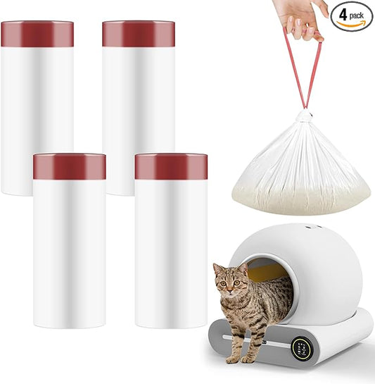 80 Count Self-Cleaning Litter Box Liners for MeoWant MW-SC01/MW-SC02, Extra-Thick Drawstring Trash Bags 17.7x19.68 in, Odor-Proof Cat Waste Disposal