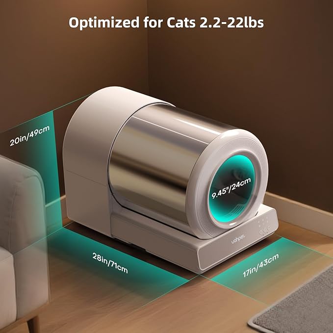 uahpet Stainless Steel Self Cleaning Cat Litter Box, Automatic Cat Litter Box with APP Control, Lower Entry, Safety Sensors Includes Mat & Trash Bags