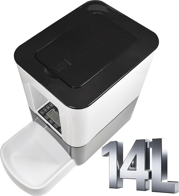 14L Automatic Dog Feeder Large Breed, Programmable Auto Pet Food Dispenser, Timed Dog Feeder Extra Large, Portion Control, 1200mAh Battery and Plug-in Power (White)