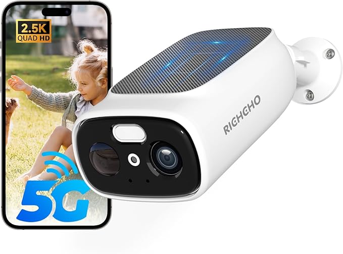 2.4G/5G WiFi Camera for Home Security with Embedded Solar Panel, 2.5K Solar Security Camera Wireless Outdoor with Color Night Vision, 2-Way Talk, Siren,IP66, Cloud/SD, AI Detection, W/Alexa
