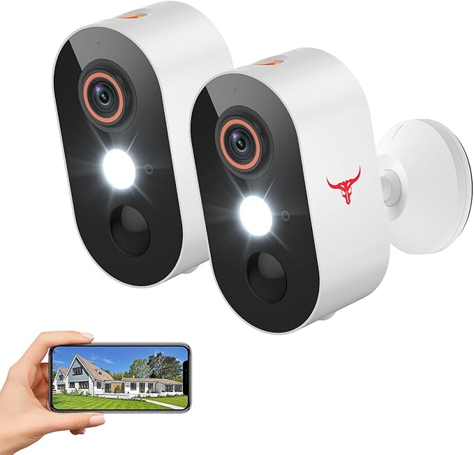 Outdoor Security Camera, Battery Powered Wireless Camera, Cloud Storage Sold Seperately, Color Night Vision, 2-Way Audio, Smart AI Motion Detection, 2.4G only (1light, 2 Pack)