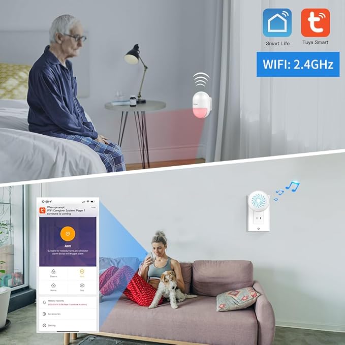 SINGCALL Wireless Motion Sensor Alarm Driveway Alarm Indoor Smart Motion Sensor Detector 2.4G WiFi Wireless System Home Security Alert Bell