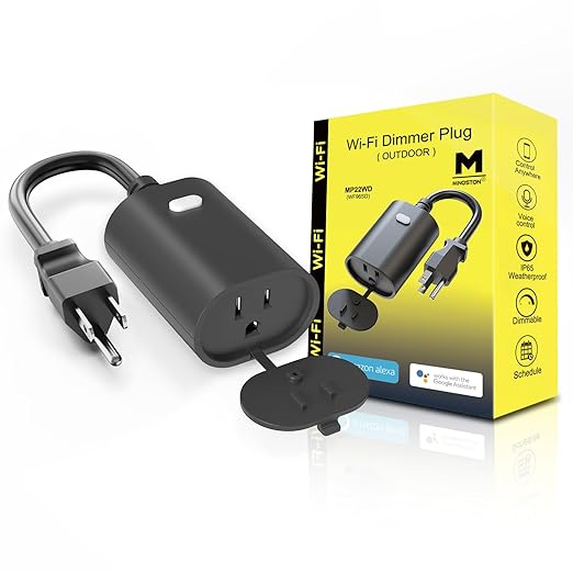 WiFi Dimmer Plug Outdoor Smart Outlet Compatible with Alexa and Google Assistant, IP65 Waterproof for Dimmable String Lights, No Hub Required, Max Power 400W, ETL and FCC listed(MP22WD)