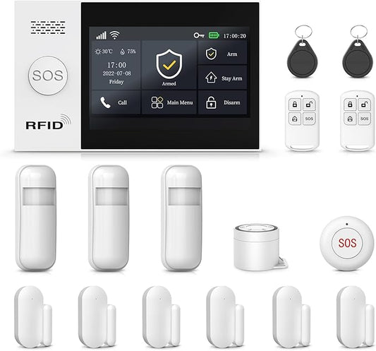 PGST Home Security Alarm System with App Real-time Alerts,16 Piece Kits Door Alarm System with Door/Motion Sensors,SOS Button,Siren,Remote,Work with Google,Easy Installation for 24/7 Protection