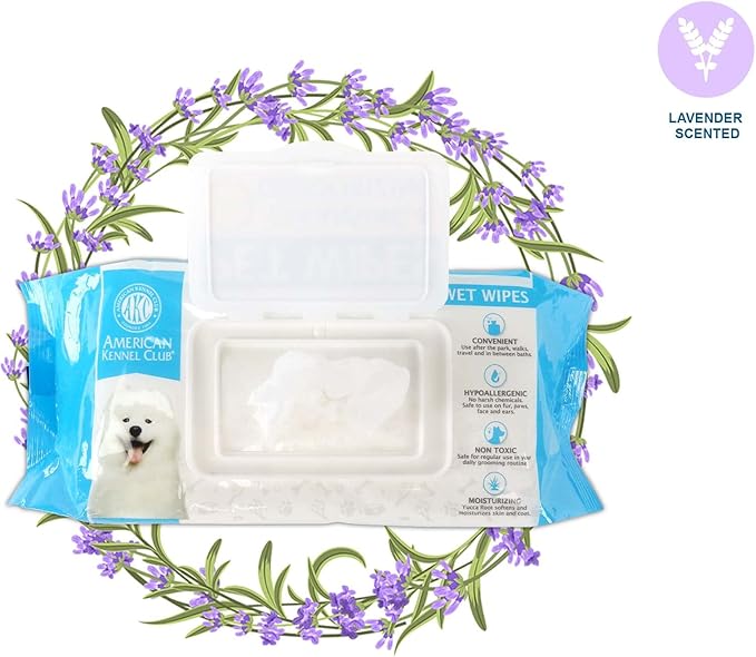 AKC Dog Wipes for Cleansing & Deodorizing Great for Face, Ears, Paws, Body, & Butt - Lavender Scented - 100pk