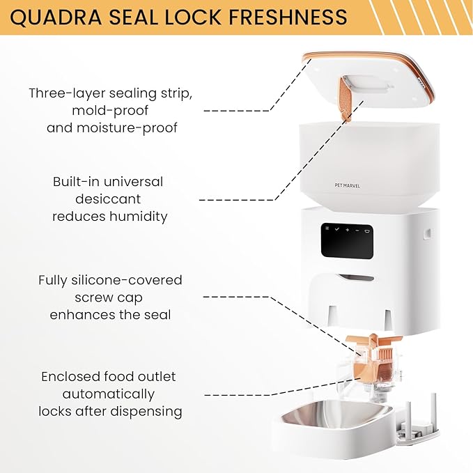 PET MARVEL Automatic Cat Feeder Smart, WiFi Enabled App Control & Voice Recording, 4.4L Dry Food Dispenser with Programmable Timer, 6-Meal Portions, Freshness Seal Tank, M2