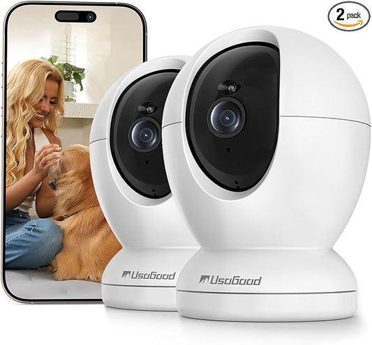usogood 2.5K Indoor Camera for Home Security, 360°Pet Camera Indoor with Phone App,Support 5G/2.4Ghz WiFi, Auto Motion Tracking Detection,2-Way Audio,Compatible with Alexa,Best Gift(2-Pack )