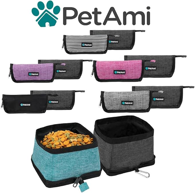 PetAmi Collapsible Dog Bowls 2 Pack, Food and Water Bowls Travel Set, Portable Pet Dish No Spill, Foldable Lightweight BPA Free Leakproof Bowls, Camping Hiking Walking Outdoor Gear Accessories, Pink