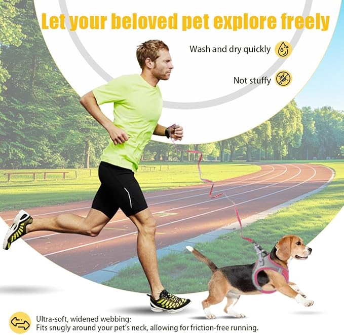 Dog Harness Medium Sized Dog, Dog Harness with Leash Set, Comfortable Air Mesh Dog Vest Harness with Reflective Strip, Reflective for Safe Easy Walking Dogs, Cats, Pink M