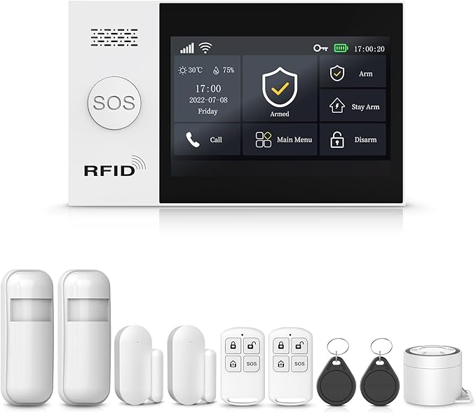 PGST Home Security Alarm System with 4.3”Touch Screen,4G/WiFi Wireless Alarm System,Tuya APP Real-Time Alerts,DIY Door/Window and Motion Sensors,Compatible with Alexa/Google (10 Piece KIT)