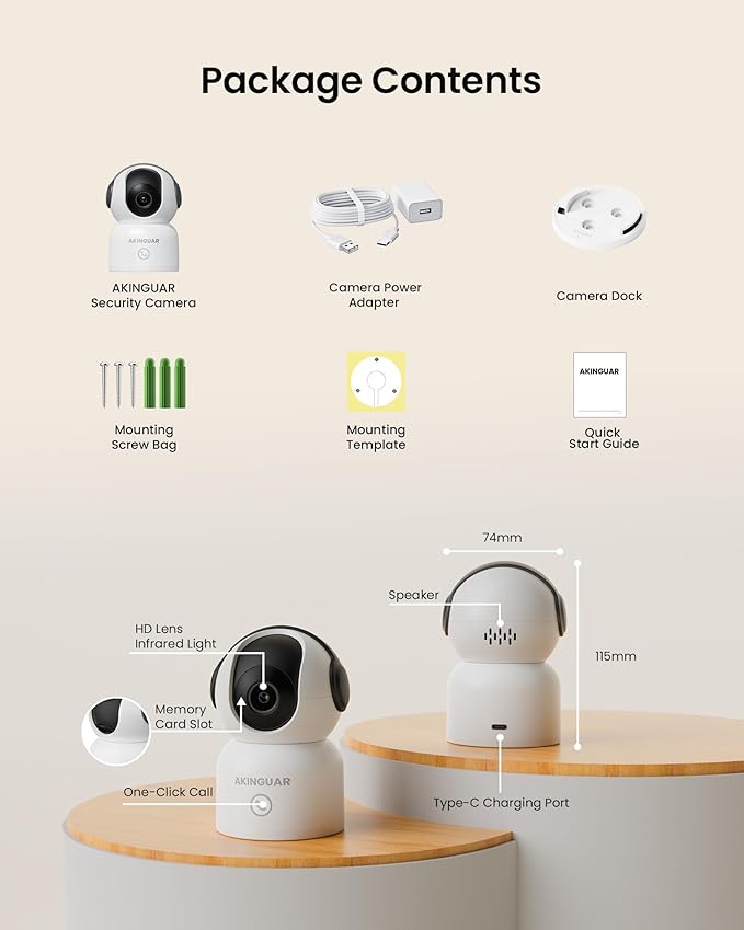 4K 8MP WiFi Camera, 4K 8MP 360°Pan/Tilt Indoor Camera, 2-Way Talk, One-Touch Calling, Full-Color Night Vision in Low Light, Smart AI Detection, Auto Tracking, for Kids/Elderly/Pets, Black