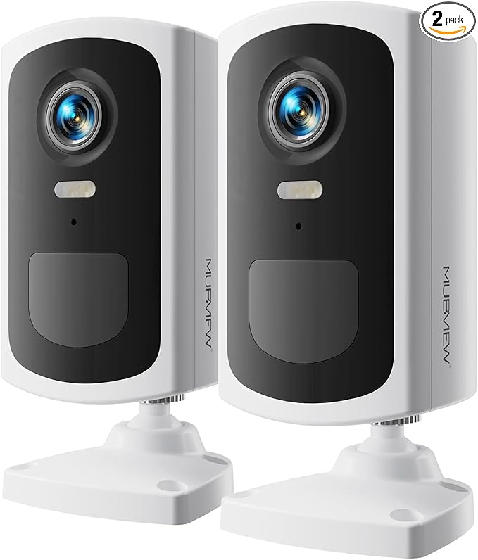 MUBVIEW Security Cameras Wireless Outdoor - 2 Pack Outdoor Camera Wireless 2K Battery Powered Security Camera Outdoor & Indoor, WiFi Home Camera with Spotlight/Siren/AI Motion Detection/2-Way Talk