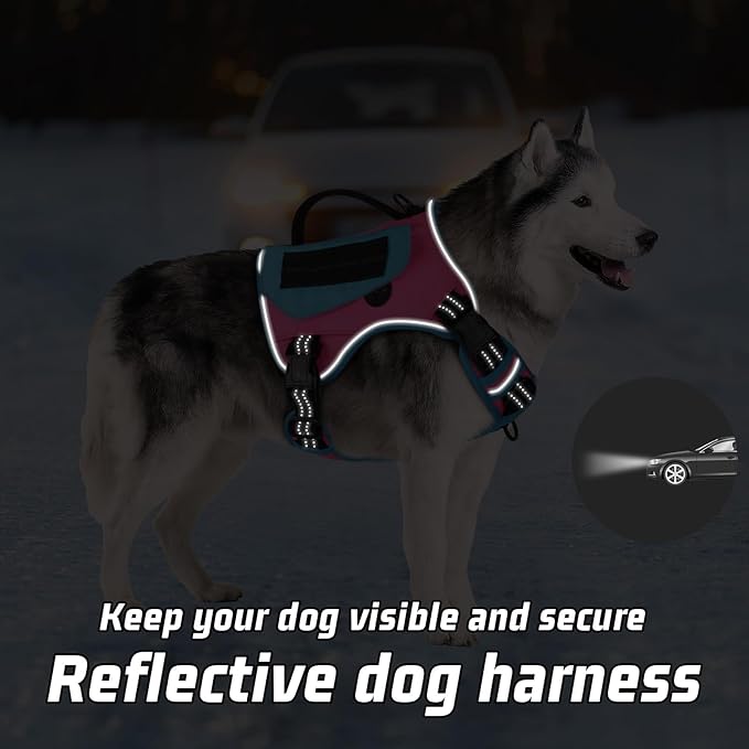 WINGOIN Tactical Dog Harness for Small Dogs, No Pull Harness with Handle Pockets Poop Bag, Reflective Dog Vest, Military Service Heavy Duty Big Dog Harness for Walking Hiking Training (Pink Blue, S)