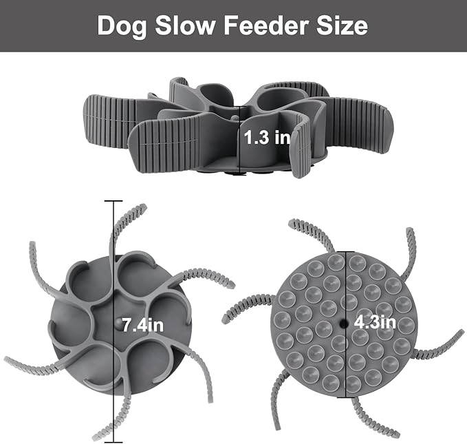 Dog Slow Feeder Bowls Silicone Spiral Pet Food Feeder Insert to Slow Down Eating for Large Medium Small Breed Dogs Perfect with Stainless Steel Glass Ceramic Pet Bowls (Grey)