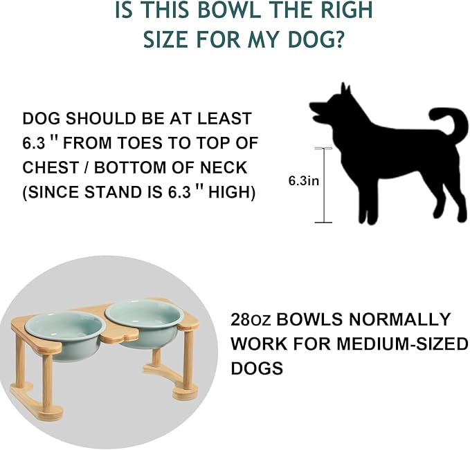 Elevated Ceramic Dog Bowls, Raised Dog Bowl with Anti-Slip Stand, Pet Feeding Dishes for Medium Sized Dogs, Modern Pet Feeder Bowl, Dog Food & Water Bowl Set (6.3" Tall-28oz-Light Green)